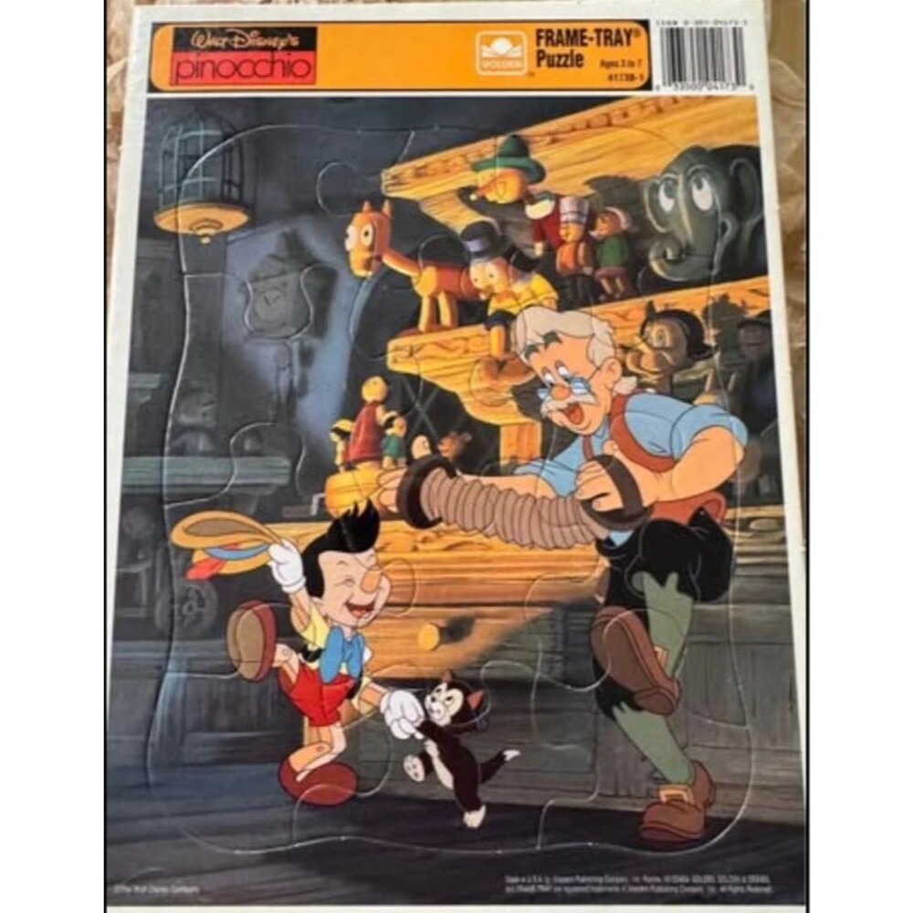 Vintage Walt Disney's Pinocchio Golden Frame-Tray Puzzle